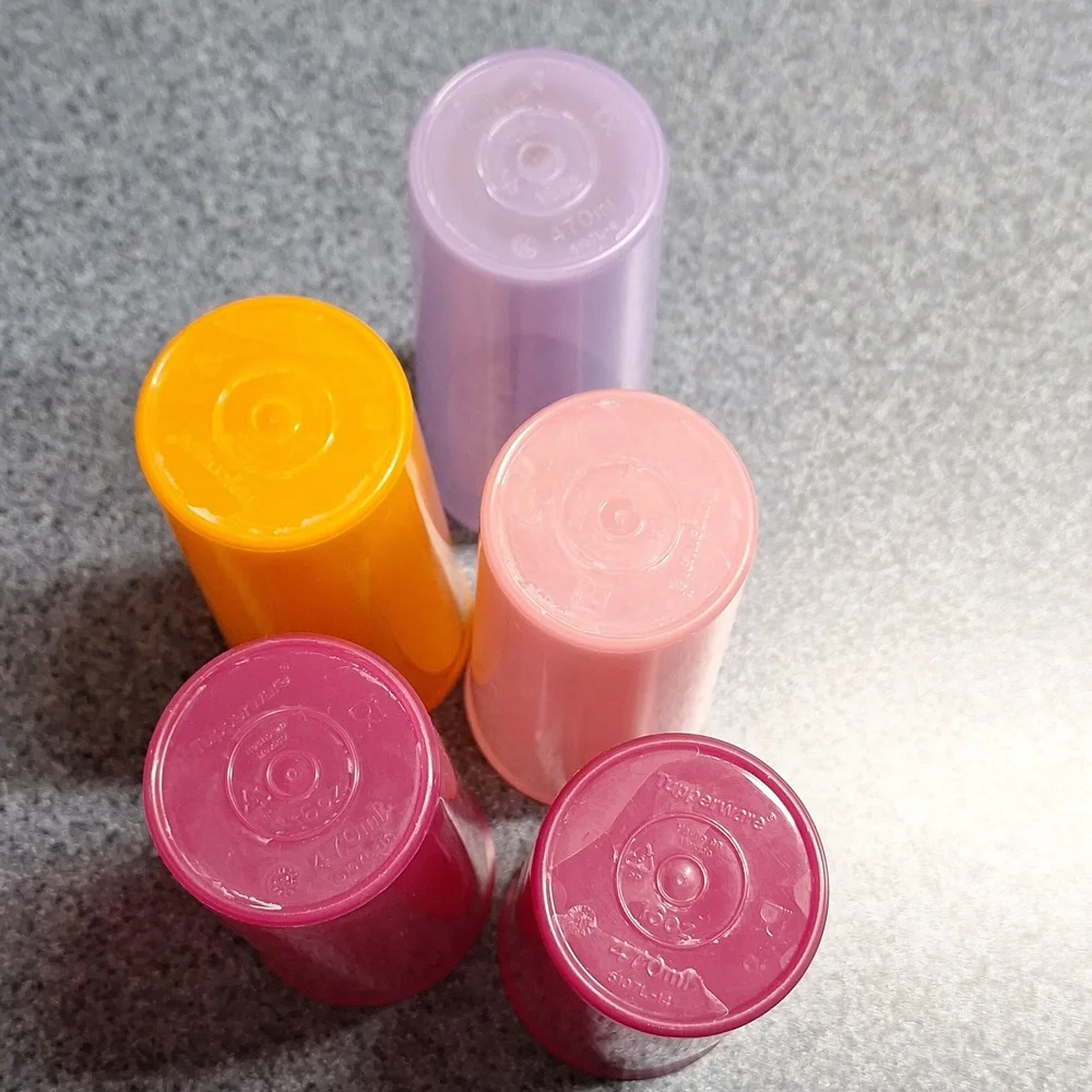 Tupperware 16oz Tumblers, #5107L-8,-4,-11,-14-12 Vintage, Set of 5